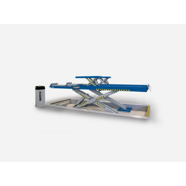 Electro-hydraulic scissor lift with a lifting capacity of 5T, equipped with a wheel-free jack and platforms for wheel alignment 