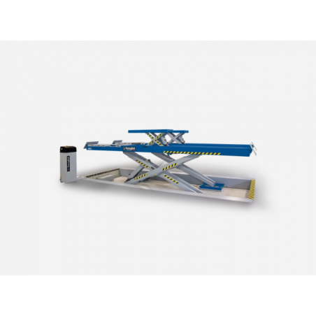 Electro-hydraulic scissor lift with a lifting capacity of 5T, equipped with a wheel-free jack and platforms for wheel alignment 