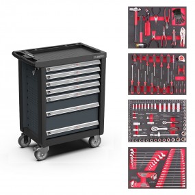Filled tool trolley, 7...