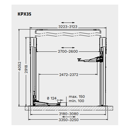 Electromechanical two-post lift 3,5 T KPX35, RAV.KPX35.199010, RAVAGLIOLI