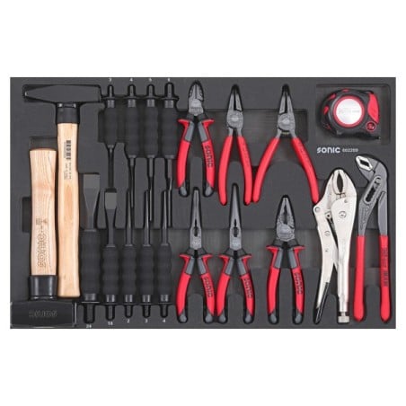 Įrankių komplektas vežimėliams, Plaktukai, Išmušėjai ir Replės, 22 vnt., Sonic Equipment (602209, SONIC)