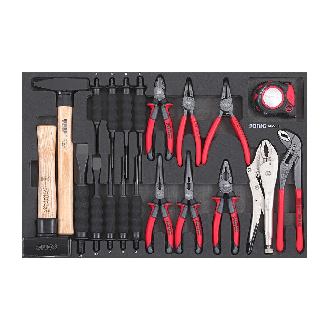 Chisel, hammer and pliers set SFS-M 22-pcs., SONIC EQUIPMENT (602209, SONIC)