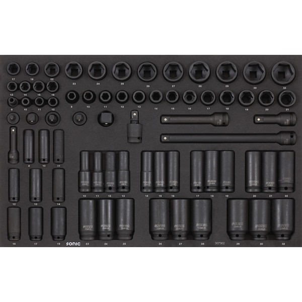 Impact socket set 3/8" and 1/2" SFS-M 74-pcs., 307302, SONIC EQUIPMENT