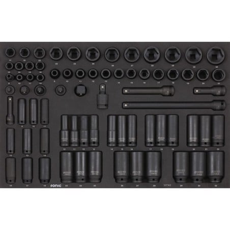 Smūginių galvučių (3/8'' ir 1/2'') komplektas vežimėliams, 73vnt., SONIC EQUIPMENT (307302, SONIC)