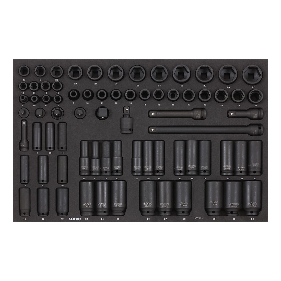 Impact socket set 3/8" and 1/2" SFS-M 74-pcs., 307302, SONIC EQUIPMENT