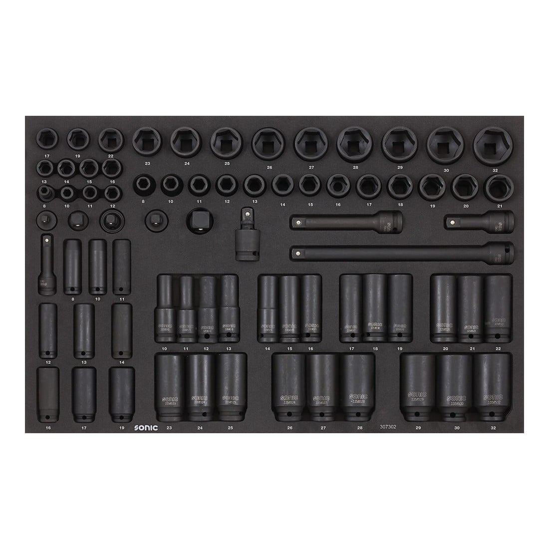 Smūginių galvučių (3/8'' ir 1/2'') komplektas vežimėliams, 73vnt., SONIC EQUIPMENT (307302, SONIC)