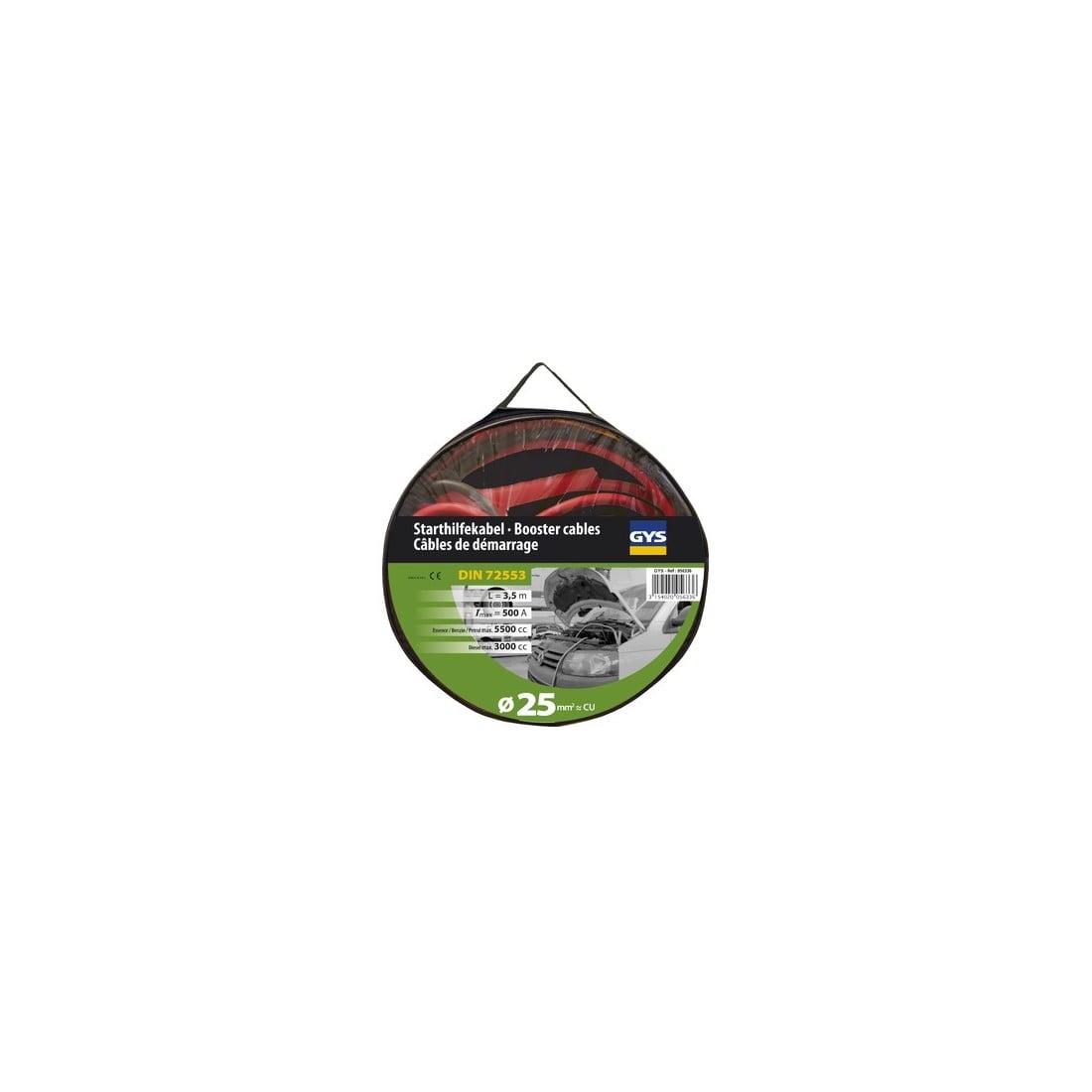 Užvedimo laidai, Ø25mm² - 2 x 3.5m JUMP LEADS PRO 500A (3.5L/5.5L) (056336, GYS)