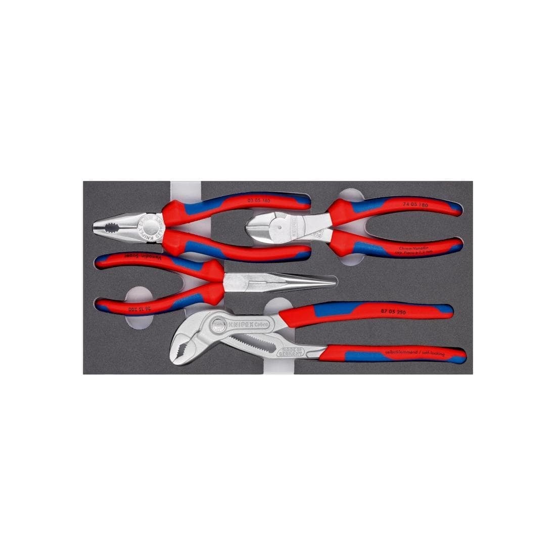 Įrankių komplektas vežimėliams (4vnt) (00 20 01 V17, KNIPEX)