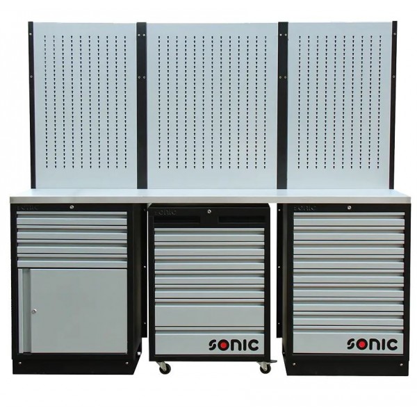 Įrankių spintelių komplektas su metaliniu stalviršiu, vežimėliu ir sienele, SONIC EQUIPMENT (4731814, SONIC)