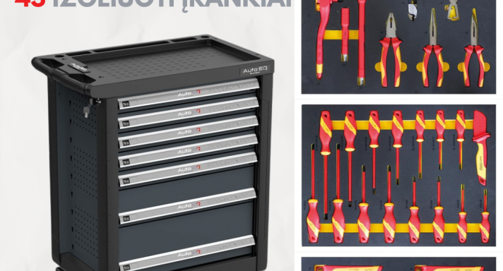 Įrankių vežimėlis AQT7043 su 43 VDE Įrankiais