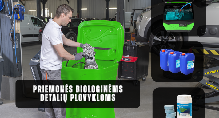 Priemonės biologinėms detalių plovykloms