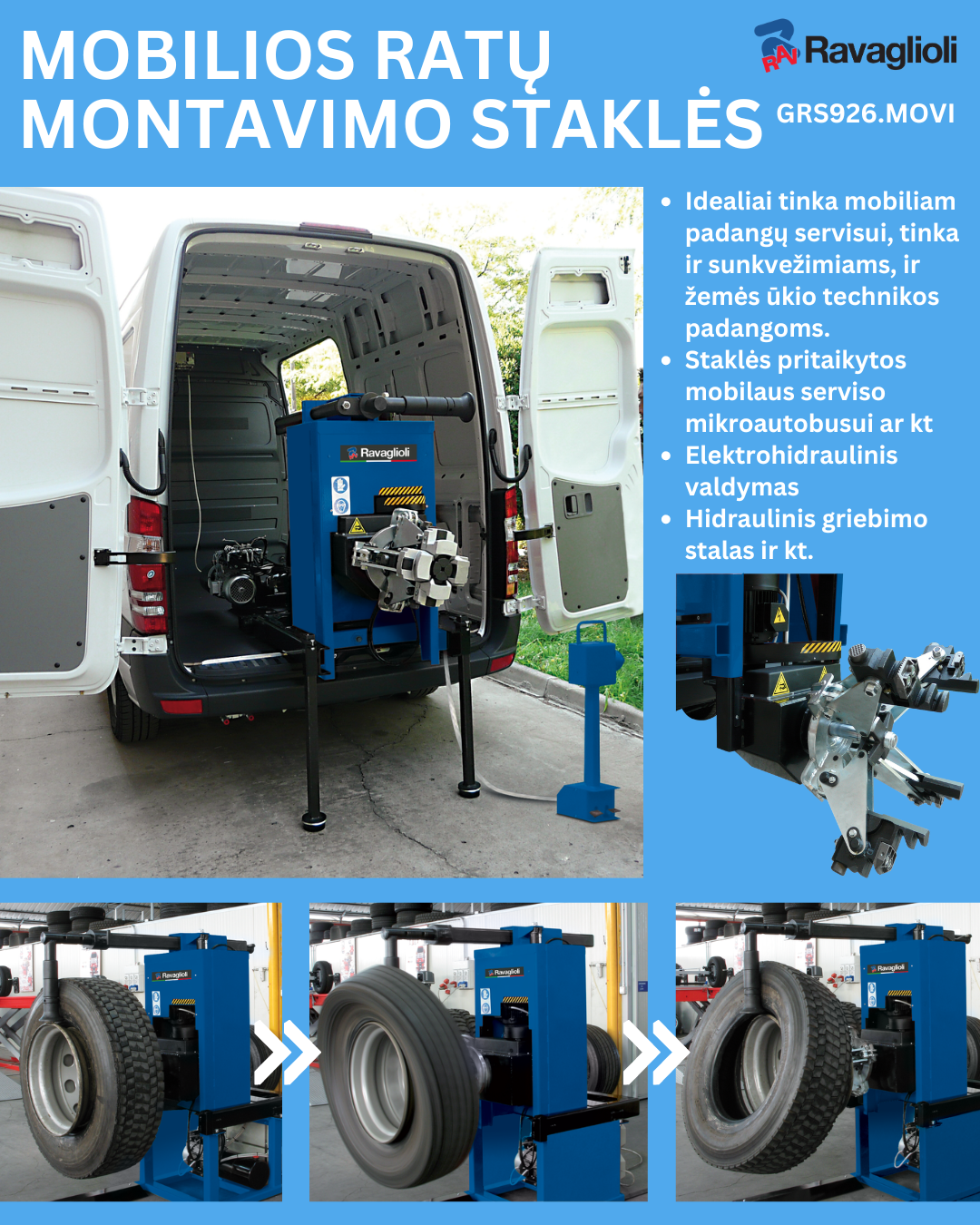 Italian Mobile Tyre changer machine GRS926.MOVI RAVAGLIOLI – The Best Choice for Truck