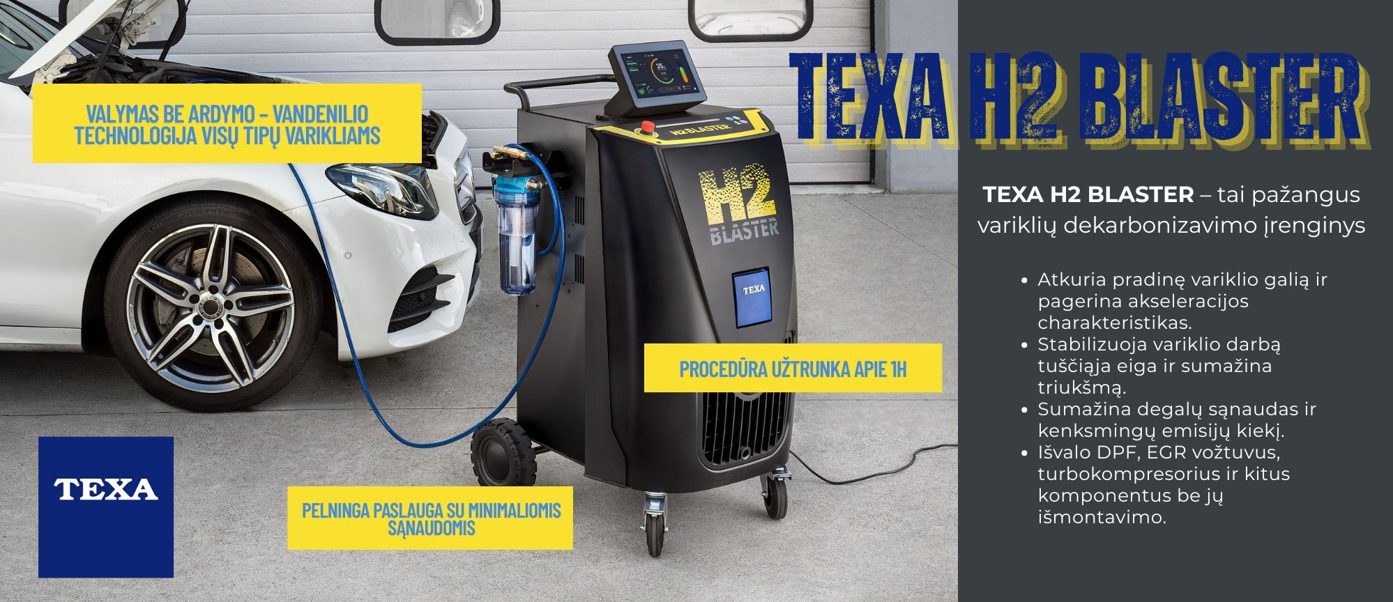 TEXA H2 BLASTER – efektyvus ir pelningas variklio valymas.