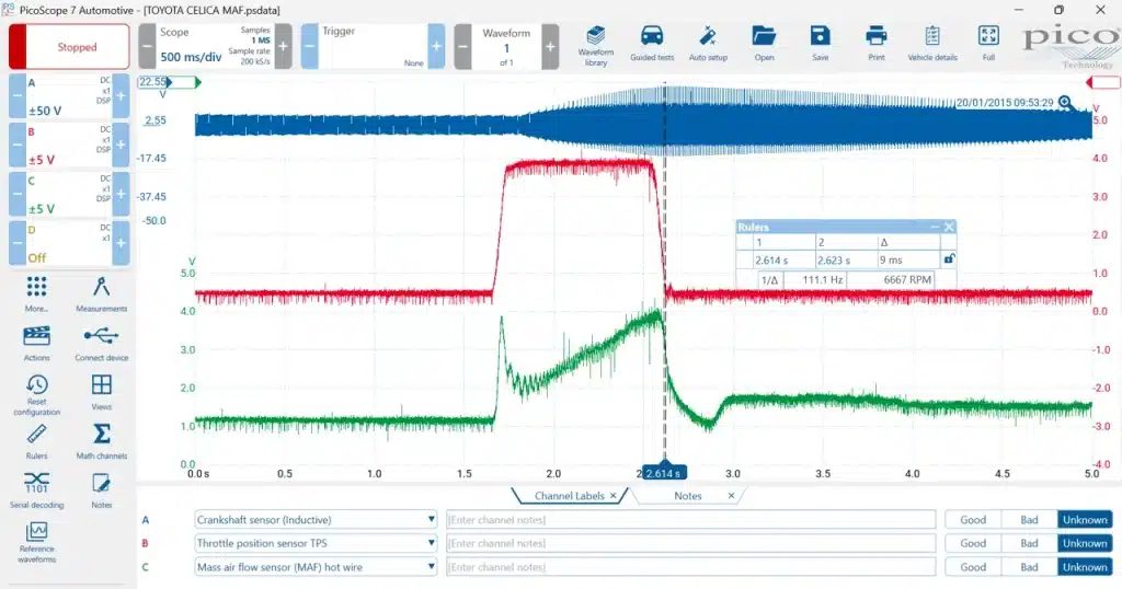 PicoScope 7 Automotive programos ekrano vaizdas