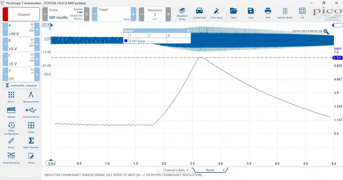 PicoScope 7 Automotive programinės įrangos ekrano vaizdas
