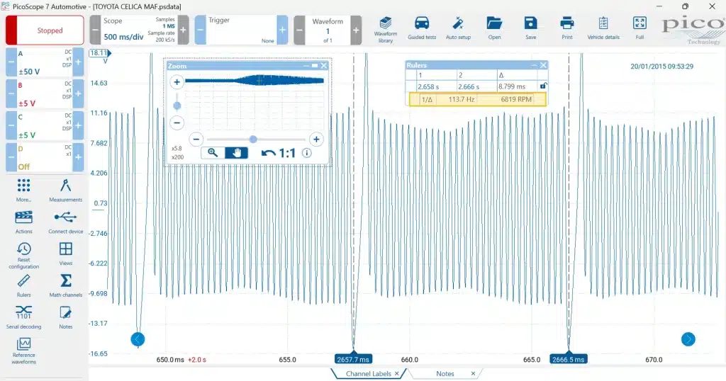 PicoScope 7 Automotive programos ekrano vaizdas