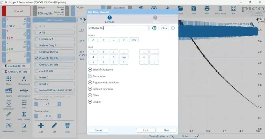 PicoScope 7 Automotive programos ekrano vaizdas