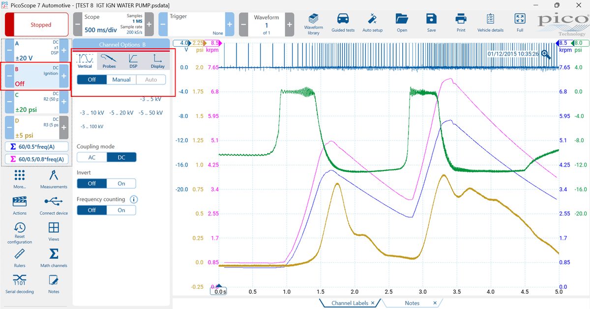 Matematinių kanalų kūrimas su PicoScope Automotive programine įranga