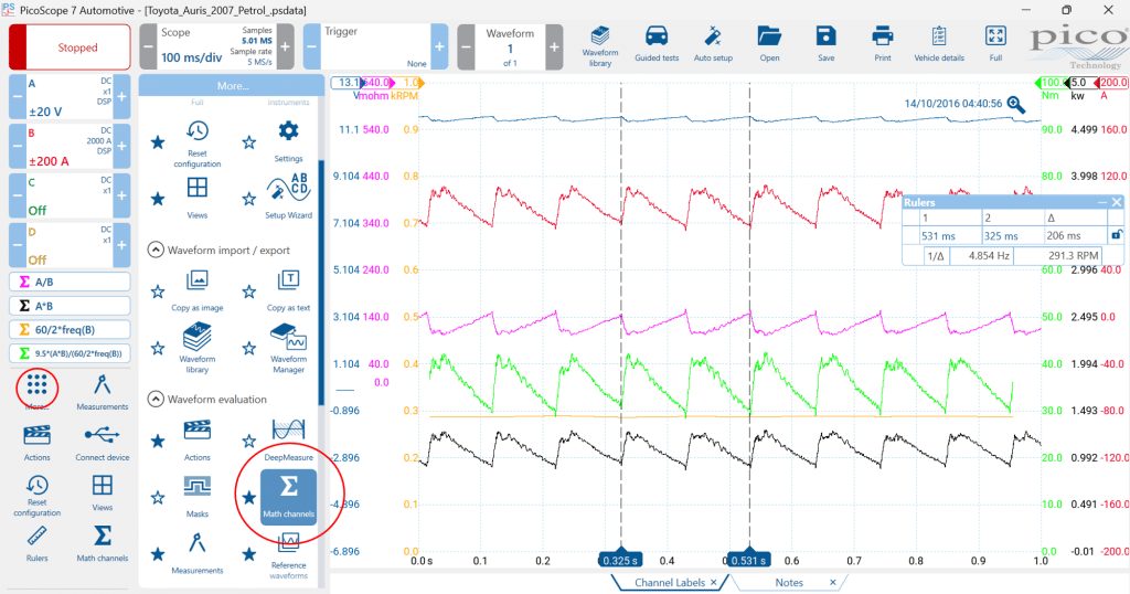 Matematinių kanalų kūrimas PicoScope Automotive programoje