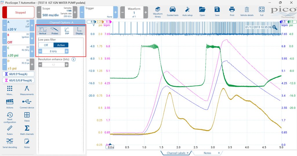Matematinių kanalų kūrimas su PicoScope Automotive programine įranga