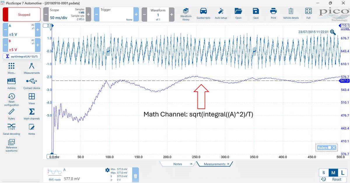 Matematinio kanalo kūrimas PicoScope 7 Automotive programine įranga