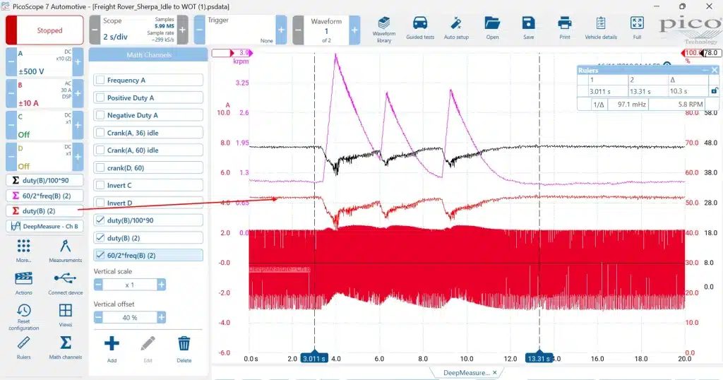 PicoScope 7 ekrano nuotrauka