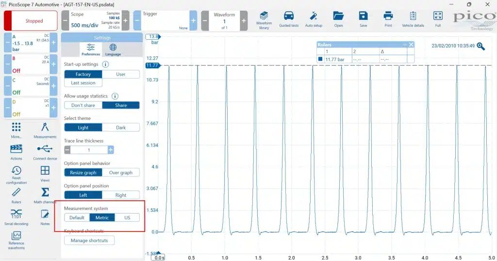 PicoScope 7 ekrano kopija