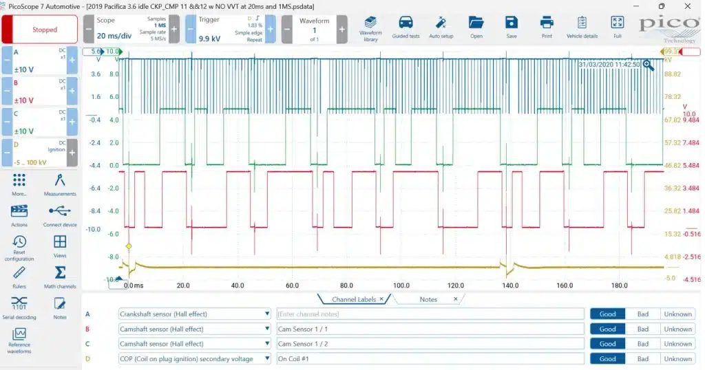 PicoScope 7 filtravimo funkcijų ekrano vaizdas