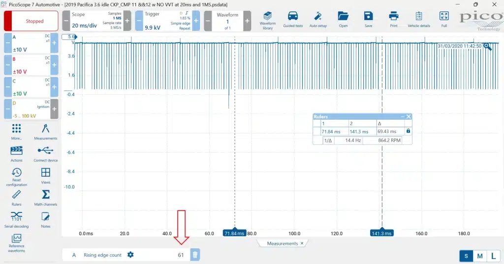 PicoScope 7 filtravimo funkcijų ekrano vaizdas