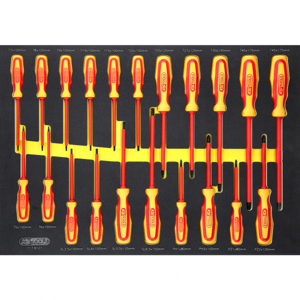 ERGOTORQUE VDE skrūvgriežu komplekts putu ieliktnī, 21 gab. (117.6121, KS TOOLS)