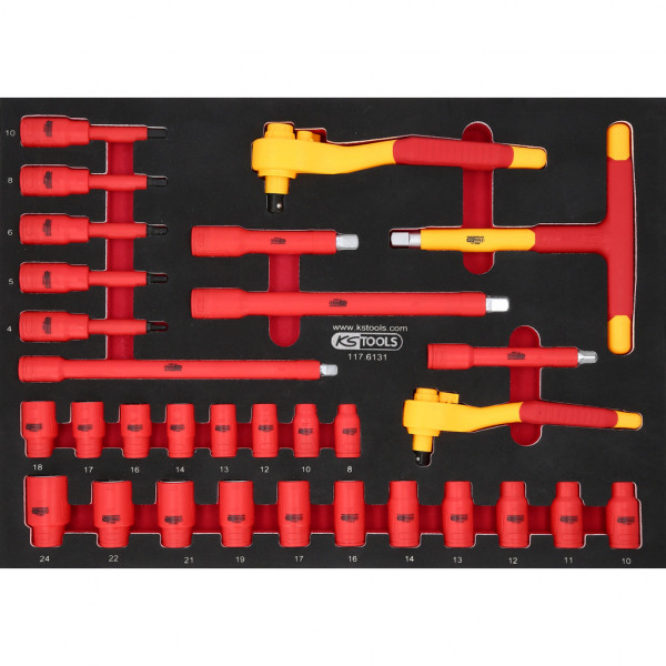 3/8″ + 1/2″ insulated socket set in foam inlay, 31 pcs (117.6131, KS TOOLS)