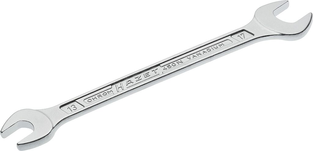 Dvipusis plokščias (atviras) veržliaraktis, išorinis šešiabriaunis profilis, 13 × 17 mm (450N-13X17, HAZET)