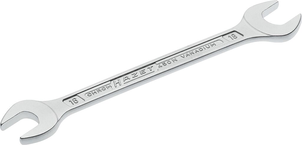 Dvipusis plokščias (atviras) veržliaraktis, išorinis šešiabriaunis profilis, 16 × 18 mm (450N-16X18, HAZET)