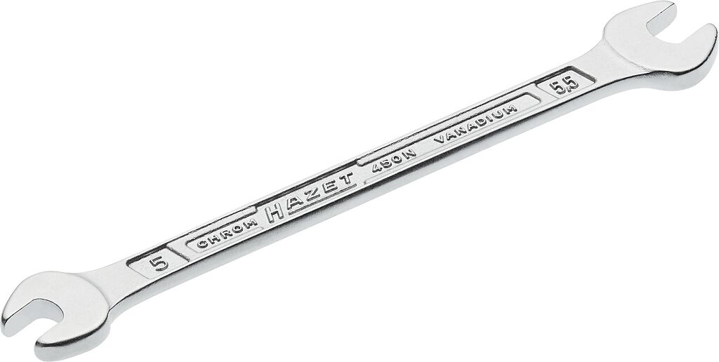 Dvipusis plokščias (atviras) veržliaraktis, išorinis šešiabriaunis profilis, 5 × 5,5 mm (450N-5X5.5, HAZET)
