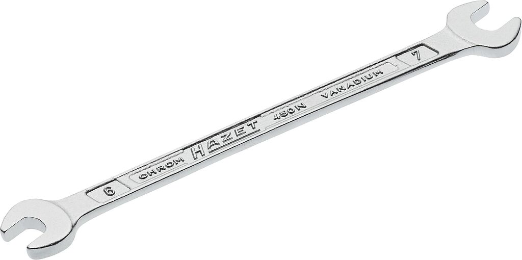 Dvipusis plokščias (atviras) veržliaraktis, išorinis šešiabriaunis profilis, 6 × 7 mm (450N-6X7, HAZET)