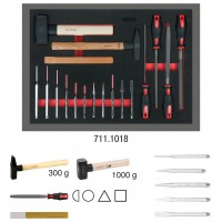 Dildžių, kaltų ir plaktukų rinkinys, 18 dalių, 1/1 sisteminiame įdėkle (711.1018, KS TOOLS)