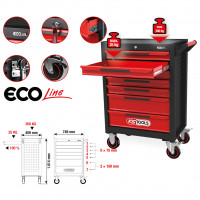 ECOline įrankių vežimėlis su 7 stalčiais, juodas/raudonas (897.0007, KS TOOLS)