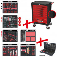 ECOline instrumentu ratiņi ar 7 atvilktnēm un 598 instrumentiem, melni/sarkani (897.7598, KS TOOLS)