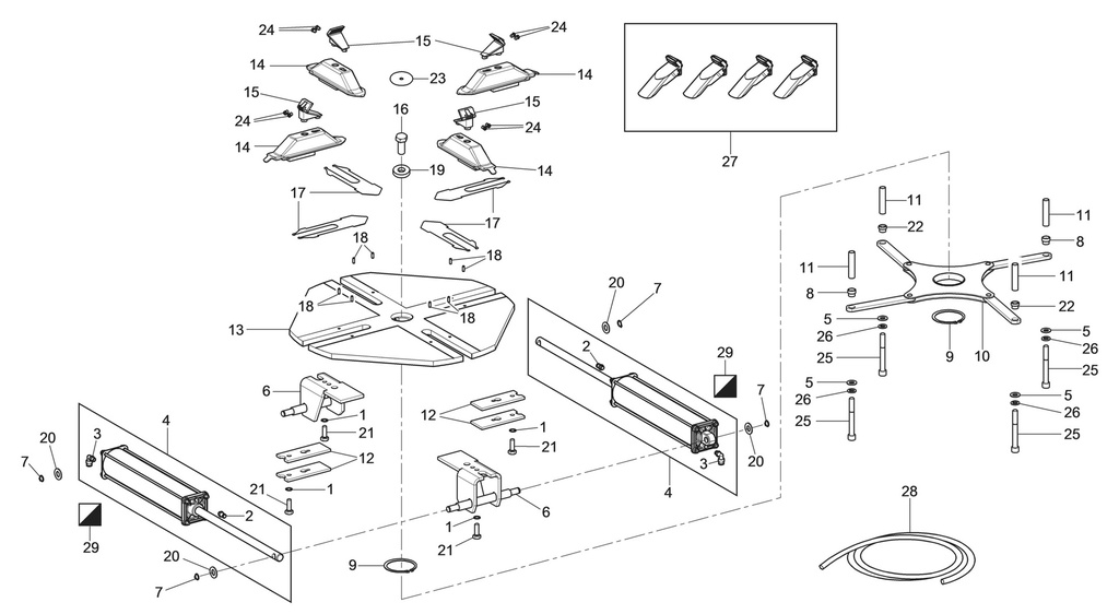 Square spindle assembly 10–20 col. (730093190, RAVAGLIOLI)