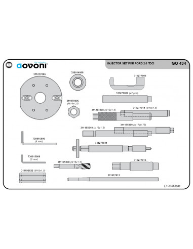 Injector removal tool set for Ford 2.0 EcoBlue TDCi (GO434, GOVONI)