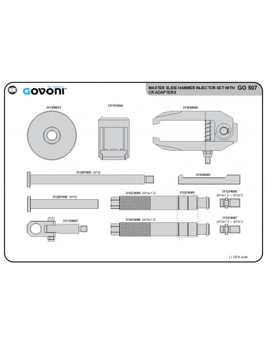 Master set for magnetic injector removal with slide hammer and new cr adapters (GO507, GOVONI)