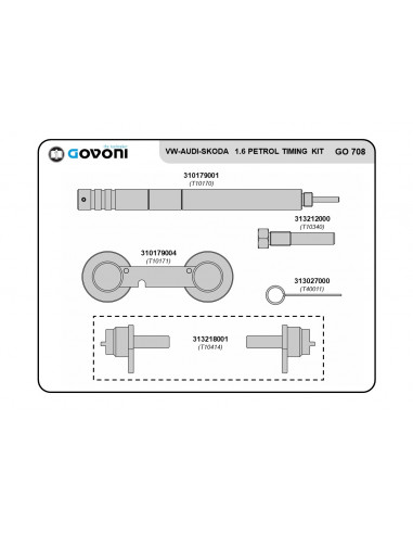 Timing tool set suitable for vw group - 1.2, 1.4, 1.6 petrol engines (GO708, GOVONI)