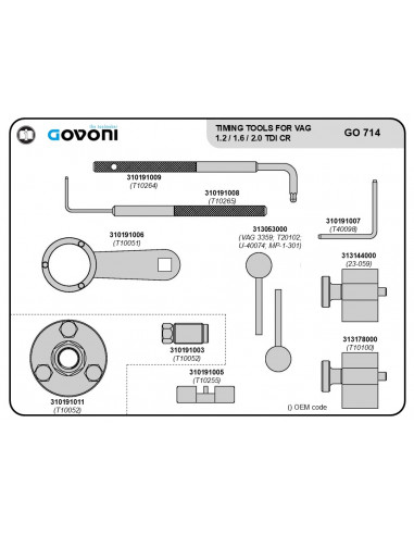 Timing tool set suitable for vw group - 1.2, 1.6, 2.0 diesel engines (GO714, GOVONI)