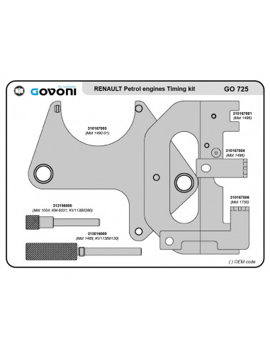 Timing tool set suitable for renault - 1.2, 1.4, 1.6, 1.8, 2.0 petrol engines (GO725, GOVONI)