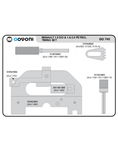 Timing tool set suitable for renault, nissan, opel, dacia, suzuki - 1.5 petrol/diesel engines (GO740, GOVONI)