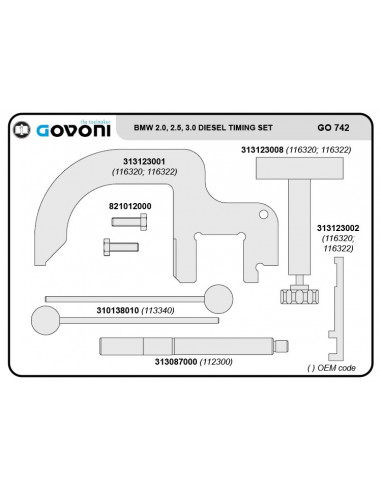 Timing tool set suitable for bmw, land rover, mg, rover - 2.0, 2.5, 3.0 diesel engines (GO742, GOVONI)