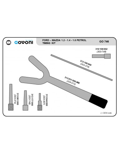 Timing tool set for ford, mazda - 1.2, 1.4, 1.6, 1.7, 1.8, 2.0 petrol engines (GO746, GOVONI)