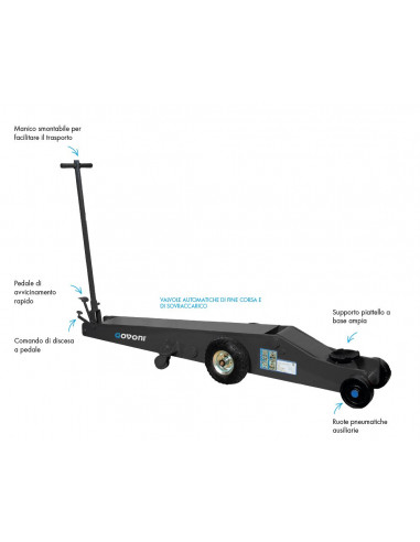 Hydraulic trolley jack with pneumatic wheels for lifting great loads - 20 t (GO1465, GOVONI)