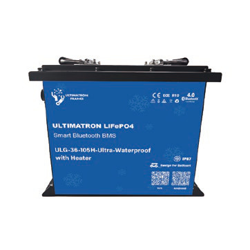 Golfo vežimėlio ličio akumuliatorius LiFePO4 38,4 V 105 Ah, 300 A, su Bluetooth, išmaniuoju BMS ir šildymu, IP67 (ULG-36-105H-ULTRA, ULTIMATRON)