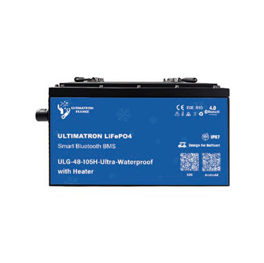 Golfa ratiņu litija akumulators LiFePO4 51,2 V 105 Ah, 300 A, ar Bluetooth, viedo BMS un sildīšanu, IP67 (ULG-48-105H-ULTRA, ULTIMATRON)